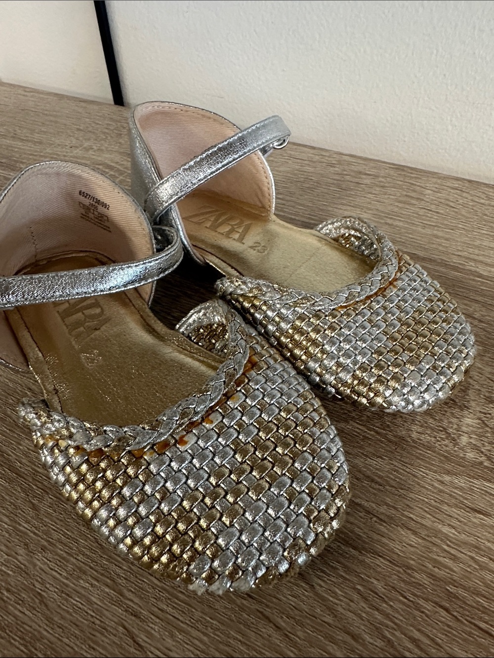 Zara Mixed Metals Woven Mary Jane Ballet Flat Party Shoe 24 7 - Picture 3 of 6